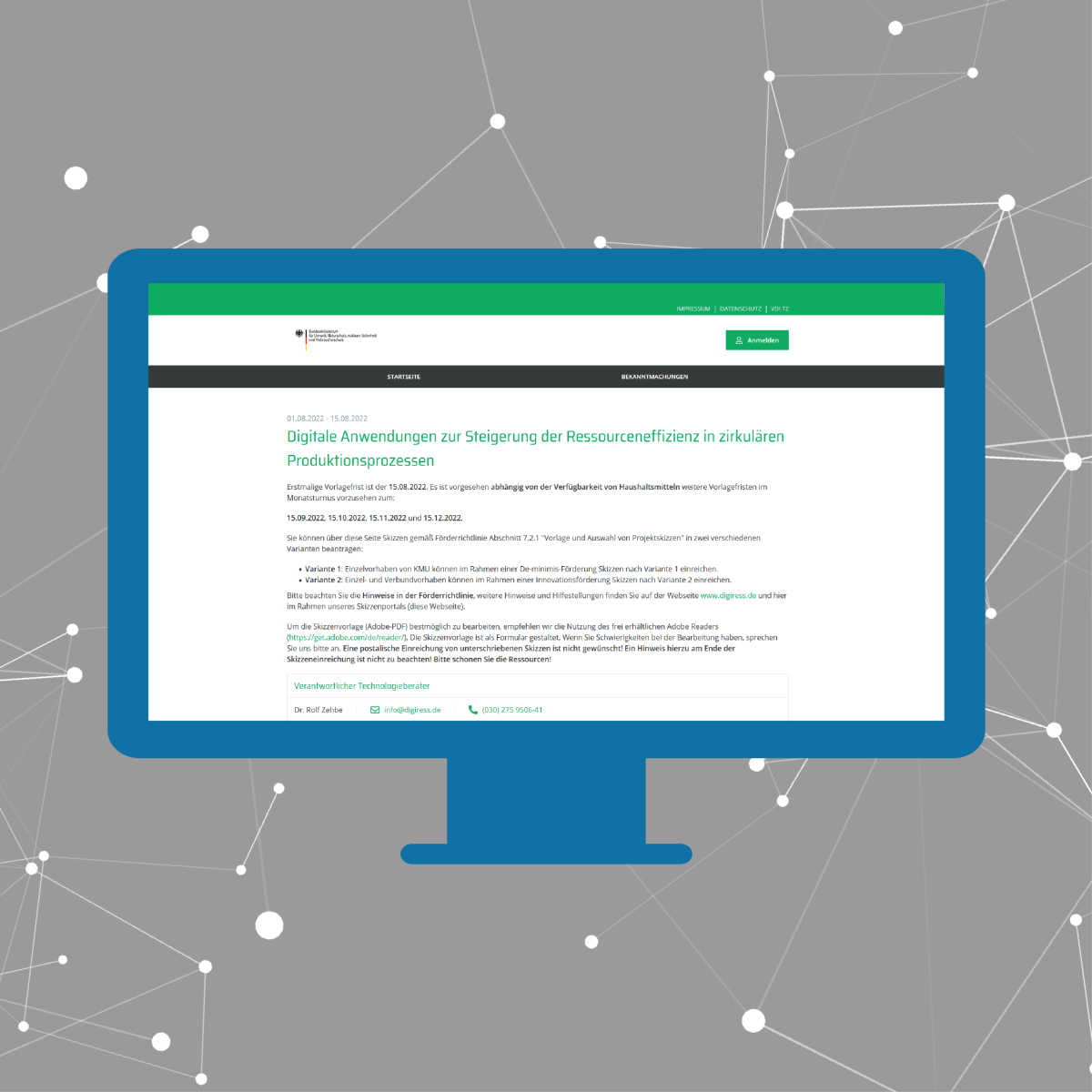 Icon Skizzenportal Das Foto zeigt einen Monitor, in dem die Website zum Skizzenportal geöffnet ist.